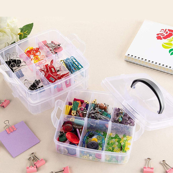 3-Tier 18 Sections Transparent Stackable Adjustable Compartment Slot Plastic Craft Storage Box